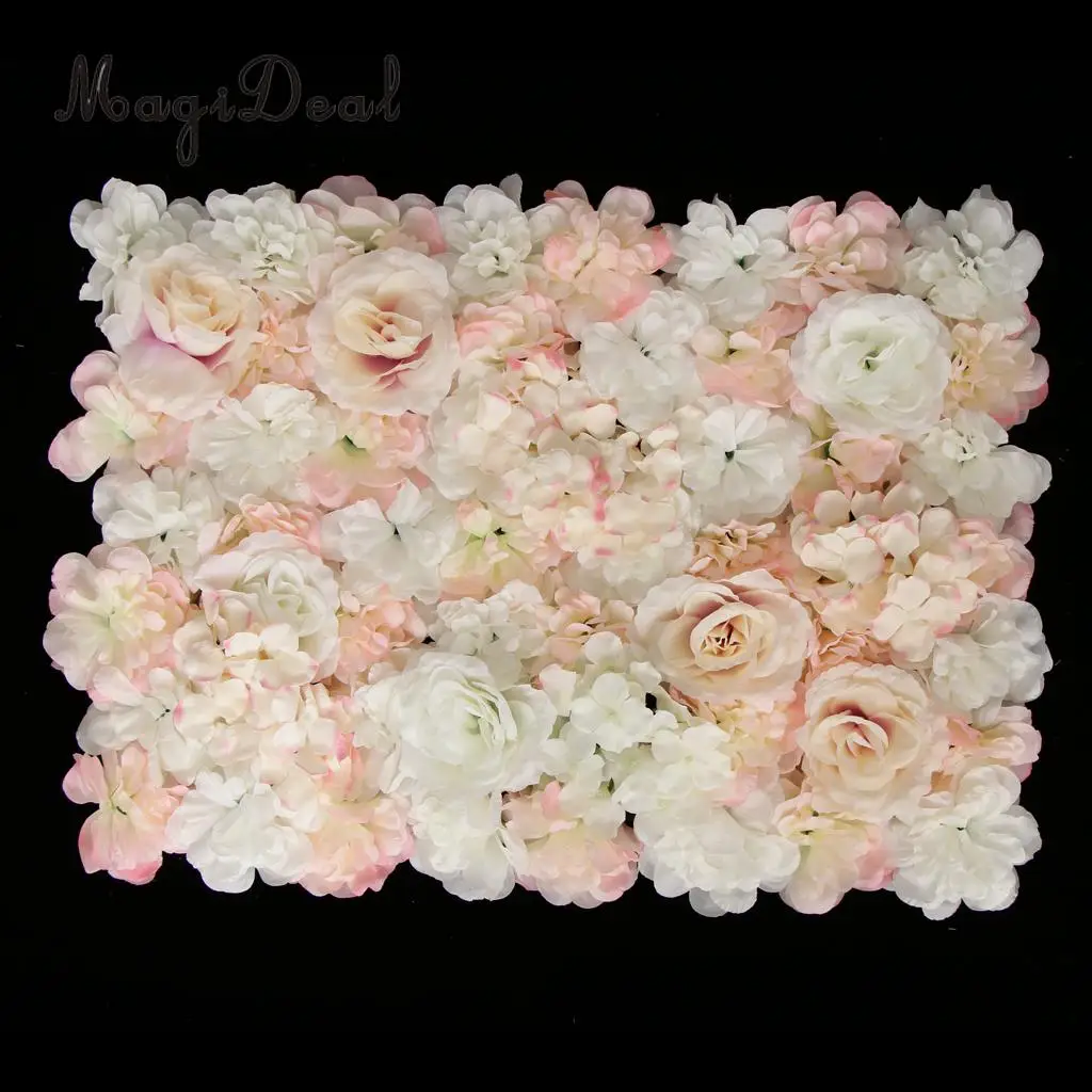 4pcs/Set Artificial Rose Hydrangea Flower Wall Panel Main Road Pillar Wedding Venue Decor White and Champagne