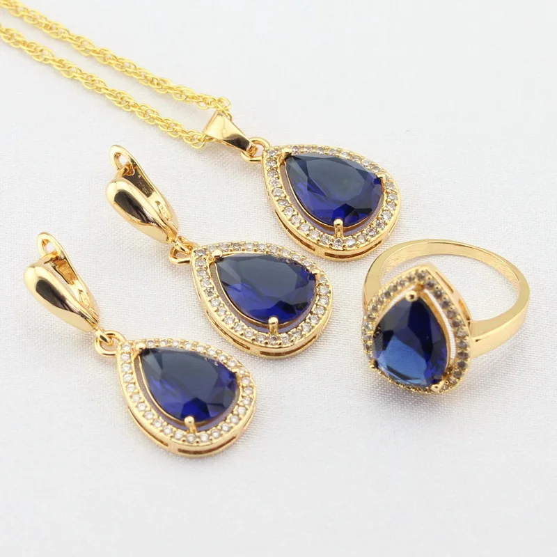 Женский комплект украшений WPAITKYS Blue Created Sappire белый CZ золотой цвет серьги подвески