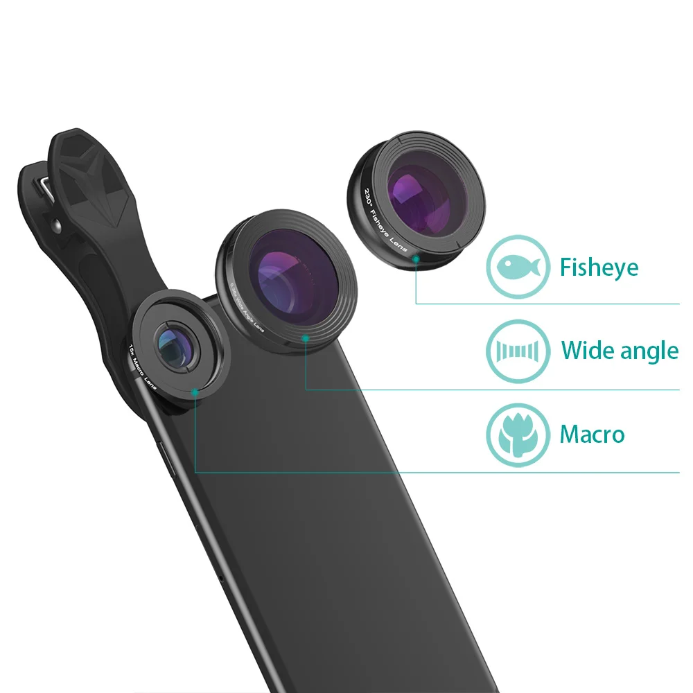 APEXEL camera lens in mobilephone len 3in1 universal fisheye lens+wide angle&ampmacro for iphone7/8 samsung xiaomi smartphone | Мобильные