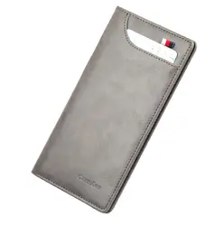 Мужской Одноцветный винтажный кошелек с открытым личи с несколькими картами, Мужской Длинный кошелек для карт, кошелек из натуральной кожи
