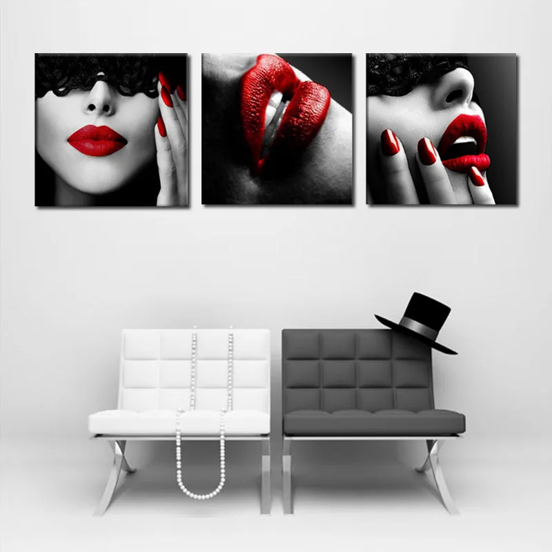 Nordic Wall Art Pictures Prints Canvas Painting Sexy Red Lips Nails Posters Beauty -7612