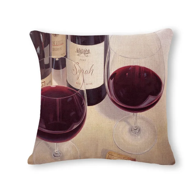Beautiful Red Wine Glass Cushion Cover Print Linen Affection Sofa Car Seat Home Decorative Throw