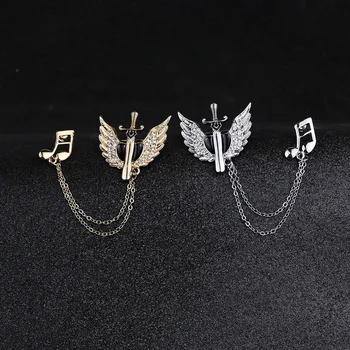 

24 Pcs/Lot Men Trendy Brooch European High-grade Angel Wings Male Brooch Cross Long Chain Sword Suit Pin Bulk Wholesale