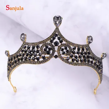 

2019 Black Party Crowns Crystals Beads Gothic Wedding Tiaras Gold Headband New Headdress Bride Accessory T106