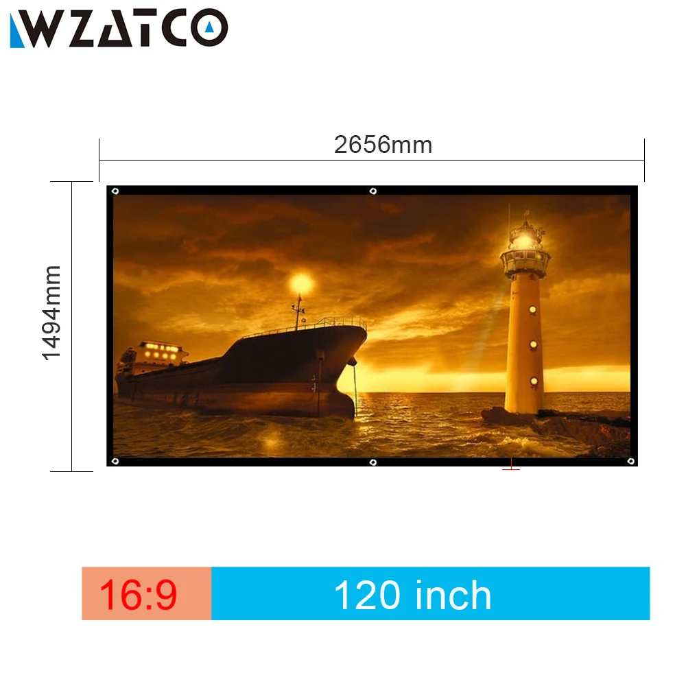 

WZATCO 100inch Screen 120inch 16:9 Without Frame Portable Polyester Projection screen for HD LED CTL80 C80 UC46 Projector Beamer