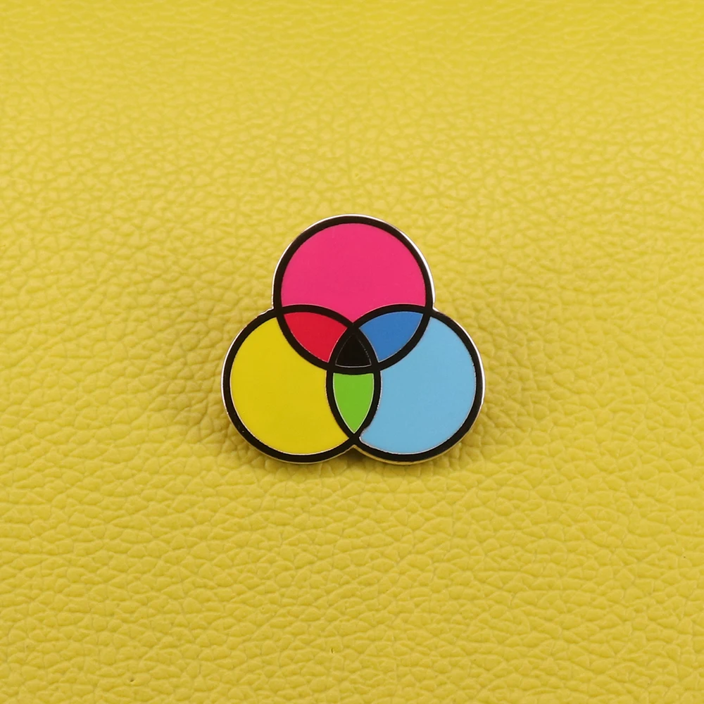 

Three primary colours enamel pin ink swatch brooch CMYK paint art badge graphic design Geek gift