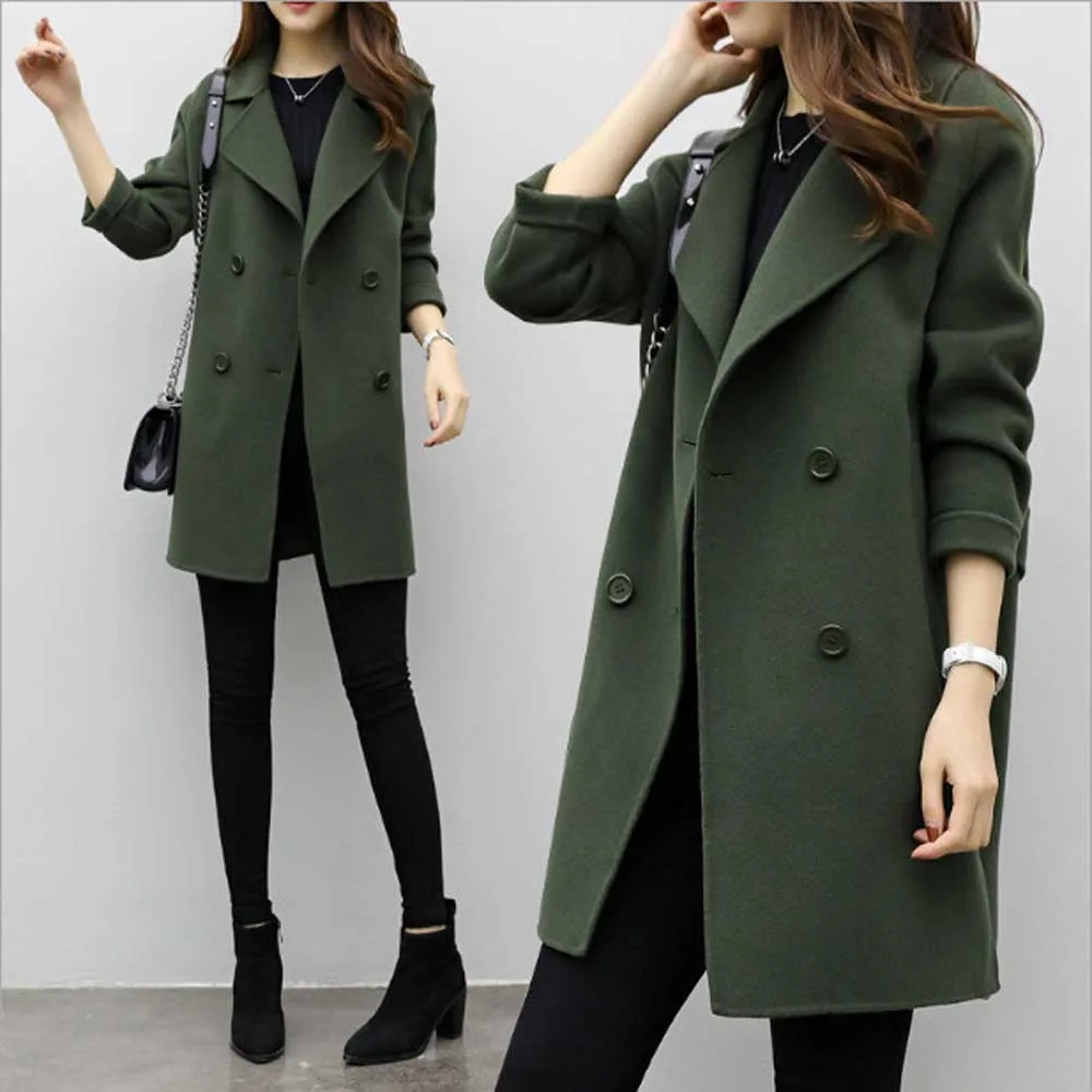 YUNY Women Woolen Fall Winter Double-Breasted Silm Fit OL Suit Jacket Khaki S
