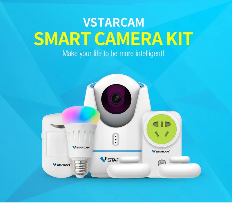 

Vstarcam Smart IP Camera Kit WI-FI HD 720P IR-Cut Onvif Remote Control CCTV Camera System With E27 Lamp,Socket,PIR/Door Sensor