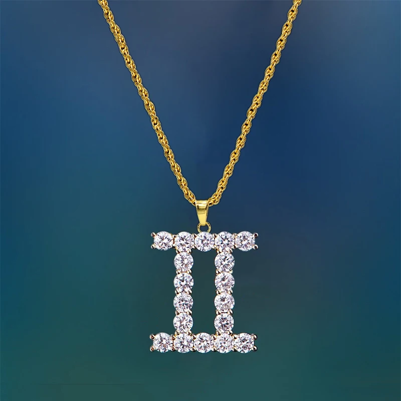 Gifts Sale Zodiac Sign 12 Constellations Pendant Iced Out Rhinestone Clavicle Chain Women& Mens Jewelry Necklaces for Hip Hop