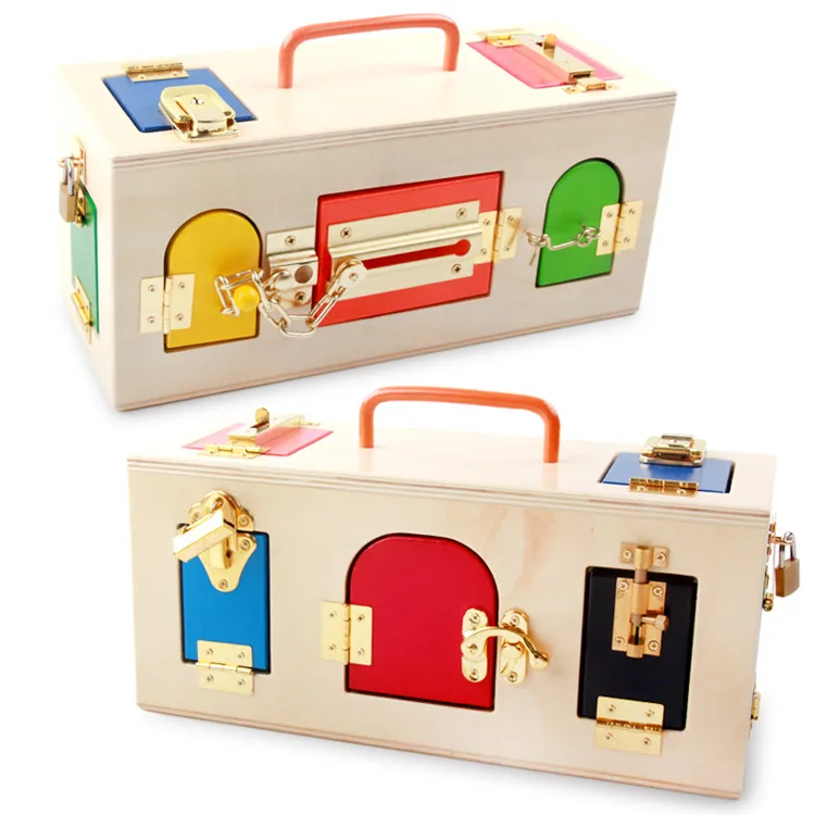 Preschool Montessori materials teaching aids wooden locking box