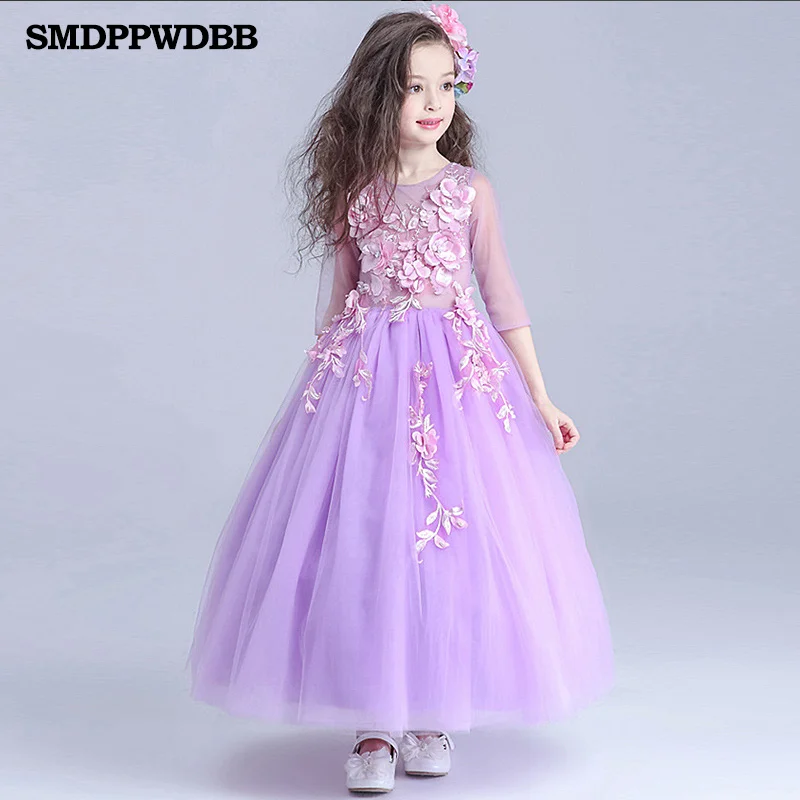 

SMDPPWDB Wedding Party Purple Formal Flowers Girl Dress Pageant Dresses Birthday Cummunion Toddler Kids Evening Gown Custom