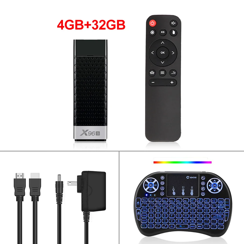 VONTAR X96S 4K tv Stick Android 9,0 4 ГБ 32 ГБ четырехъядерный процессор Amlogic S905Y2 Wifi BT 1080P H.265 4K 60pfs tv Dongle 2G 16G - Цвет: 4G 32G i8  backlit