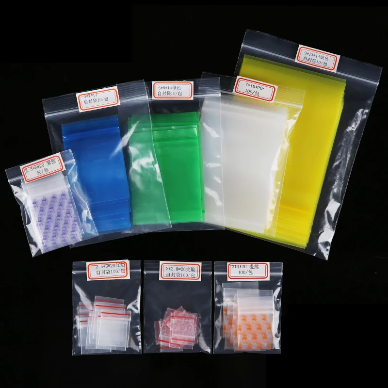 Цвета 8 размеров Mix match Zip Lock Grip Пластиковая Упаковка Мешок Еда Конфеты Ювелирные