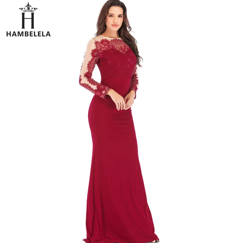 HAMBELELA Elegant Lace Mermaid Evening Long Dresses 2019 Long Sleeve Lace Vestido Longo Formal Party Prom Gowns Vestido De Festa (3)