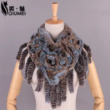 Winter Women Scarves With Tassel Rex Rabbit Fur Knitted 100 Real Fur Scarf New Women Luxury