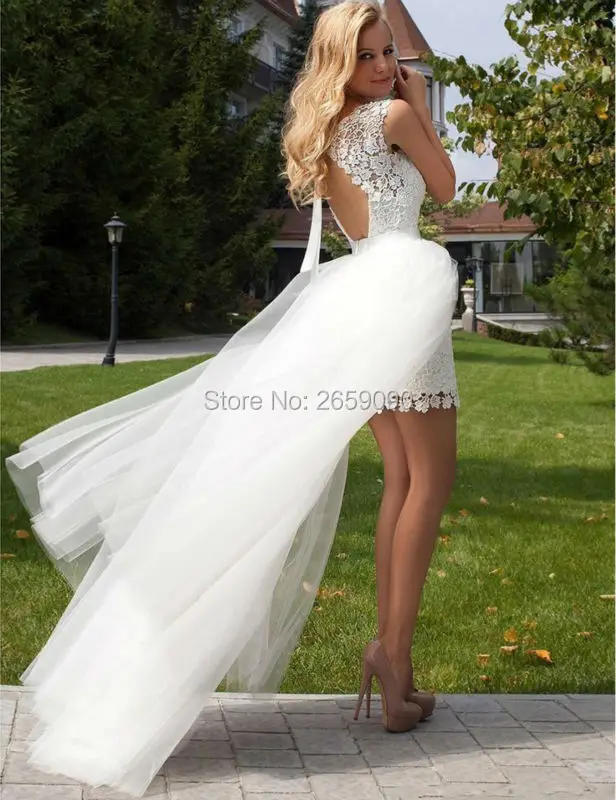 Кружева Пляж Свадебные Платья Съемная Юбка белого тюля vestido де noiva l1714 | Свадьбы и