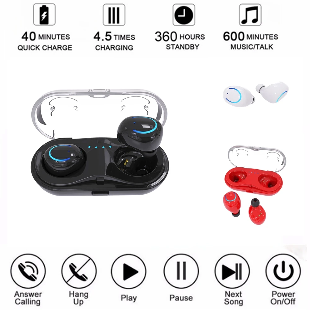 

Dual TWS Q18 Mini Wireless Bluetooth V4.2+EDR Earphone HiFi Earbud In-Ear Stereo Music Mobile Headset With Charger Box & Ear Cap