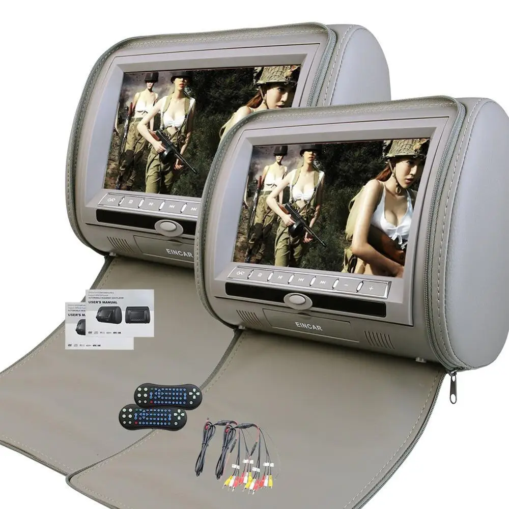 

2 x 9 inch Digital display Screen Headrest DVD Player Monitor Zipper Cover LCD Display Support USB/SD/IR/FM Transmitter/+games
