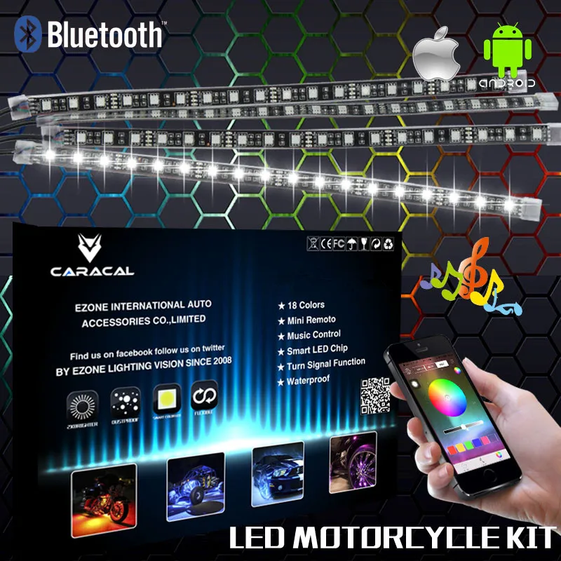 

10 Strips RGB Motorcycle LED Neon Light Kit Bluetooth App Control