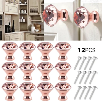 

12pcs 30mm Diamond Crystal Cabinet Knobs Handles Rose Gold Furniture Drawer Pulls Cupboard Wardrobe Door Handles Home Hardware