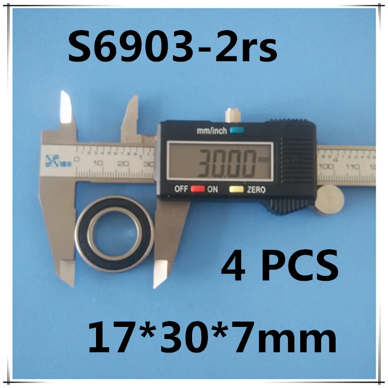 Free shipping 4PCS 17x30x7 S61903 2RS / S6903 2RS Stainless steel hybrid ceramic ball bearing CB ABEC5 bicycle bearing Free shipping 4PCS 17x30x7 S61903 2RS / S6903 2RS Stainless steel hybrid ceramic ball bearing CB ABEC5 bicycle bearing