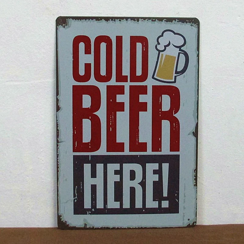 

Cold beer here! bar sign vintage metal tin plate wall decoration