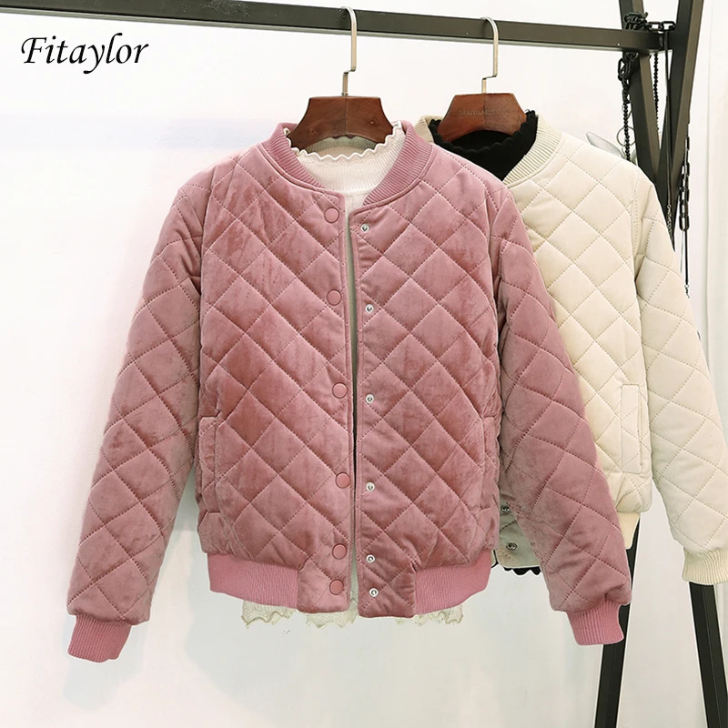 Fitaylor женское короткое бархатное пальто весна зима женский однобортный Хлопковый жакет толстый теплый мягкий хлопок черный розовый пальто