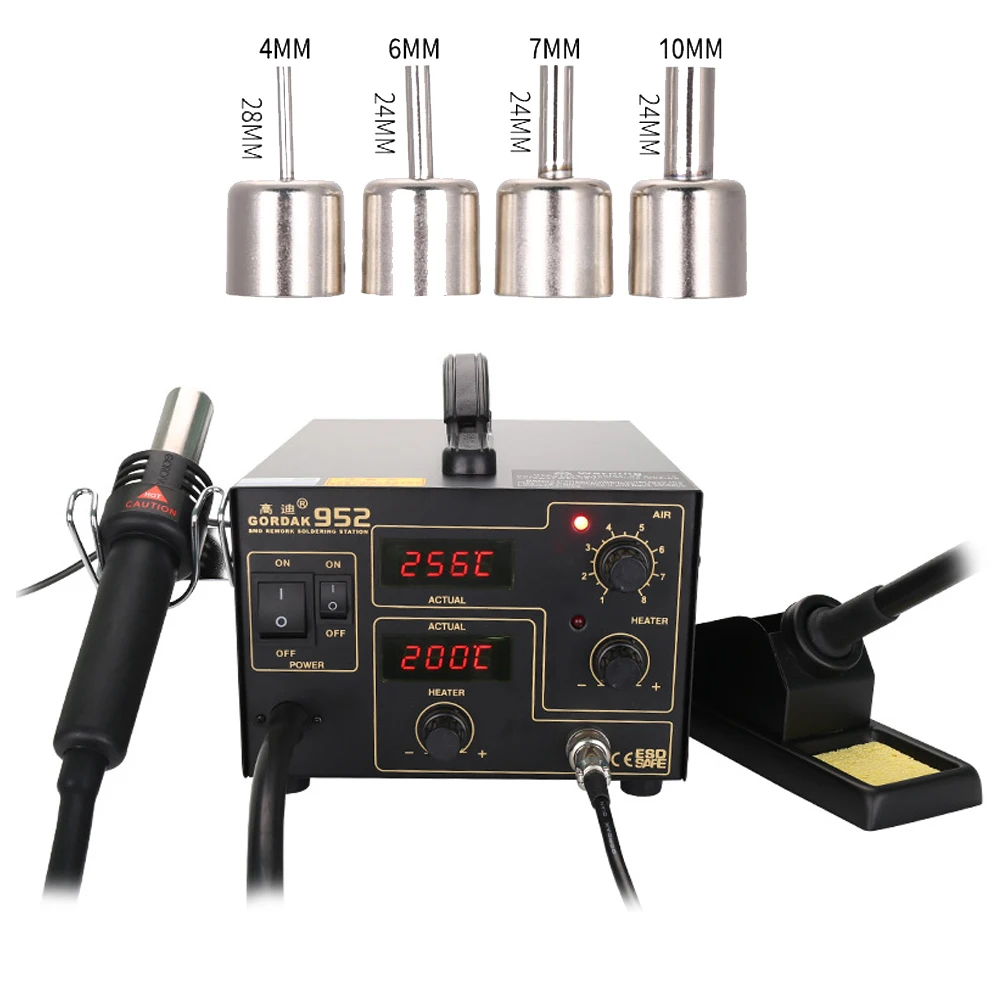 US $46.28 Gordak 952 2 in 1 Desoldering Station digital displayer Hot Air heat Gun with SMD Soldering station Electric iron Air pump
