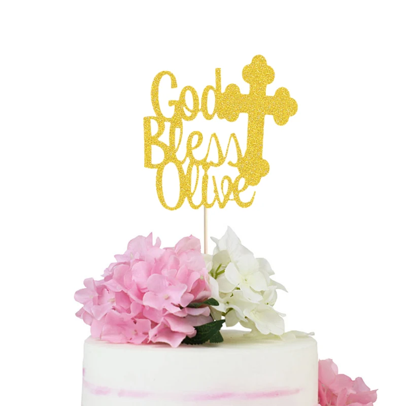 God Bless Cake Topper Christening First Communion Decorations Baby Glitter Girl or Boy Dedication | Дом и сад