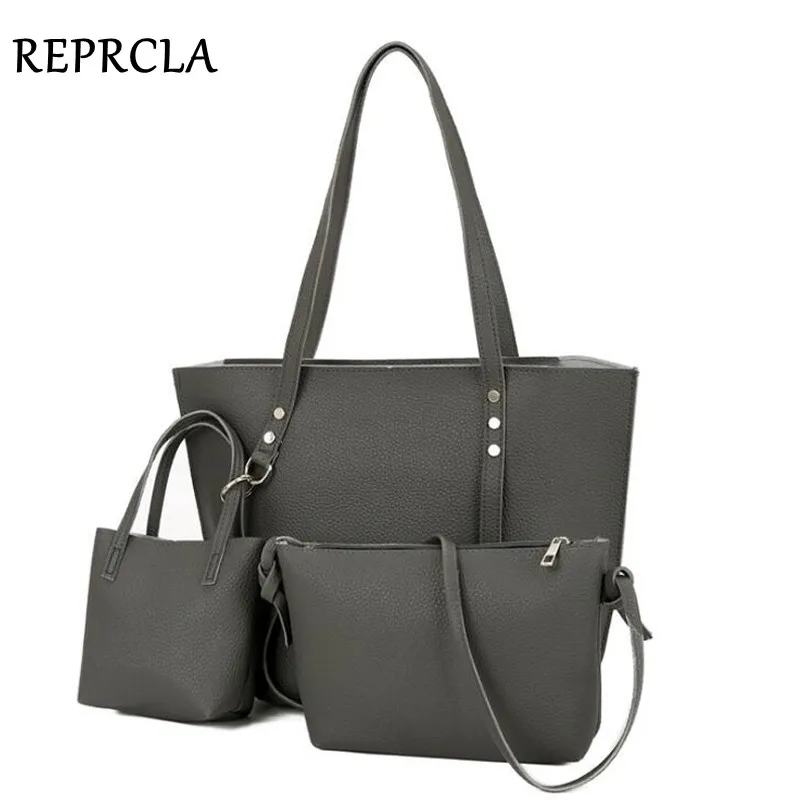 

REPRCLA Litchi Pattern Three Pieces Women Bag Soft PU Leather Handbags Female Shoulder Bags Fashion Girls Small Crossbody Bags