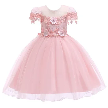 

6318 Princess Flowers Embroidery Easter Baby Girl Dress Summer Wedding Party Kids Dresses For Girls Wholesale baby girl clothes