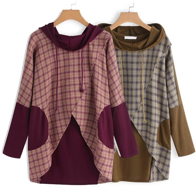 Women Hoodies Cotton Autumn Winter Coat Long Sleeve Plaid Patchwork Cotton Hoodies Casual Hooded Sweatshirt Oversize Hoodies Women Hoodies Cotton Autumn Winter Coat Long Sleeve Plaid Patchwork Cotton Hoodies Casual Hooded Sweatshirt Oversize Hoodies