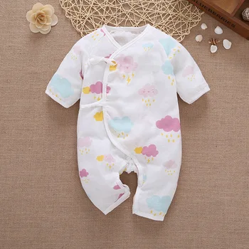 

Baby clothes Coveralls String Closure O-Neck Long-Sleeves Cute Floral Cool Absorbent Breathable Jumpsuits 0-6 Months