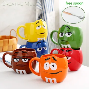 

600ml Large Cute Cartoon Mug M Design Cup Chic Baby Novelty Water Tool Capacity Ceramic Milk Oat Cup Bowl Birthday Gifts