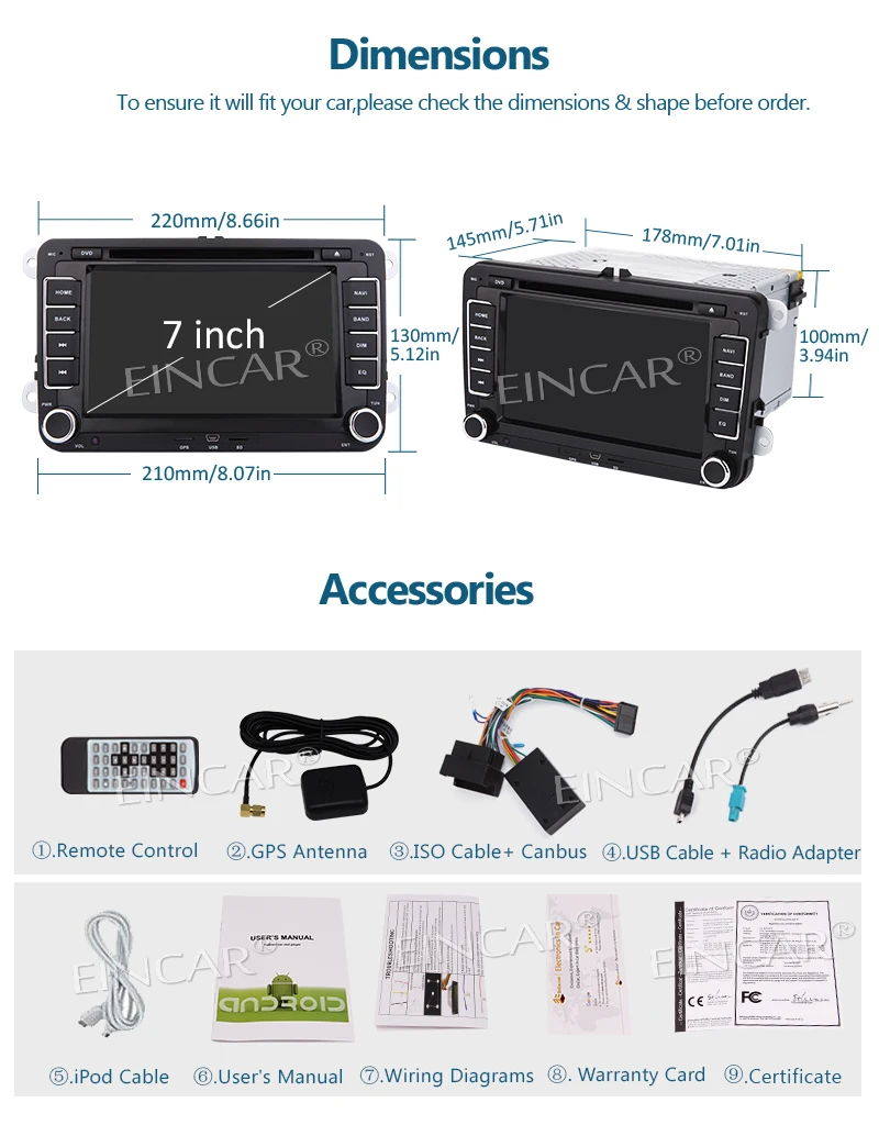 Sale EinCar Android 7.1 2Din Car automotive Stereo Autoradio for VW Jetta Golf Navigation Car GPS DVD Video Player Bluetooth Headunit 5