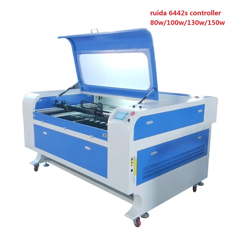 

co2 laser engraver cutter 80w 100w 130w 150w laser cutting machine 1390 with ruida 6442s electrical up and down table 1300*900