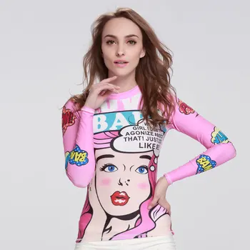 

2017 NEW Wetsuits Women's Basic Skins Long Sleeve Crew Rash Guard Shirt Pink with Girl Printed