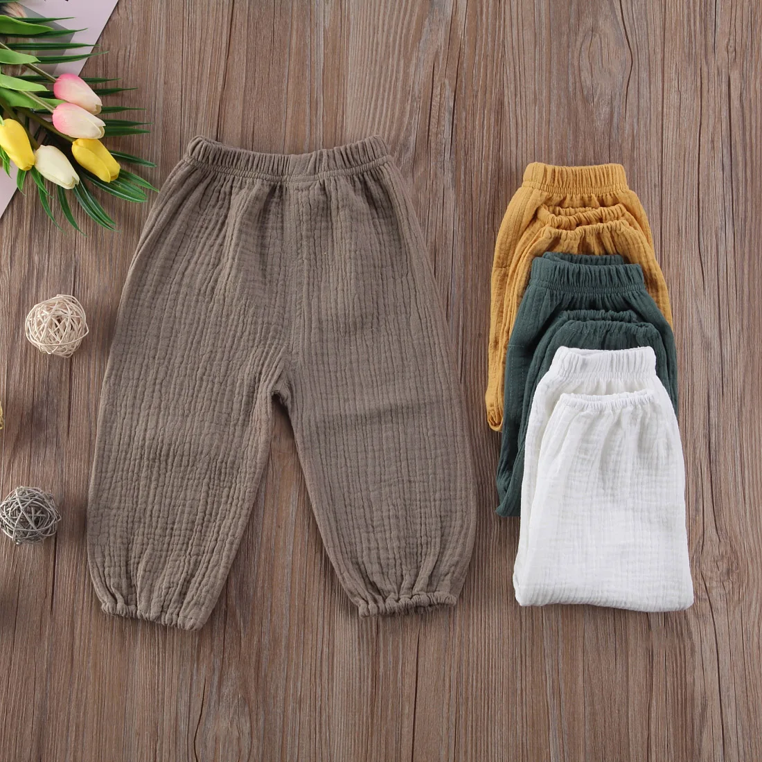 

Infant Wrinkled Cotton Retro Pantalettes Kids Baby Girl Boy Bottoms Trousers Loose Soft Stylish Pants