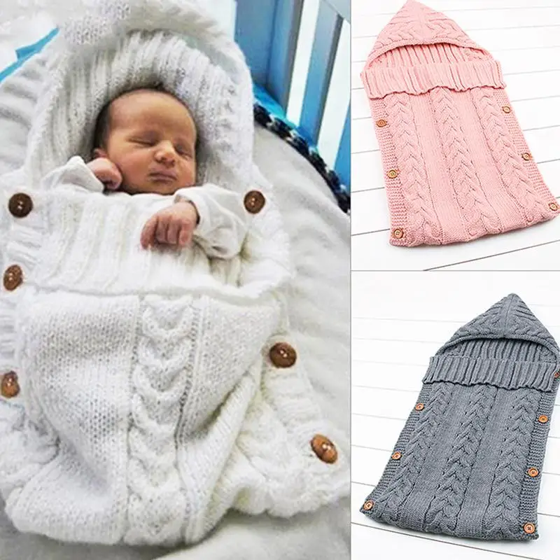 

Sleeping Bag Stroller Wrap Sleep Sack Buttons Bag Knit Swaddle Swaddle Blanket With Hat Newborn Warm Accessories For 0-12 month