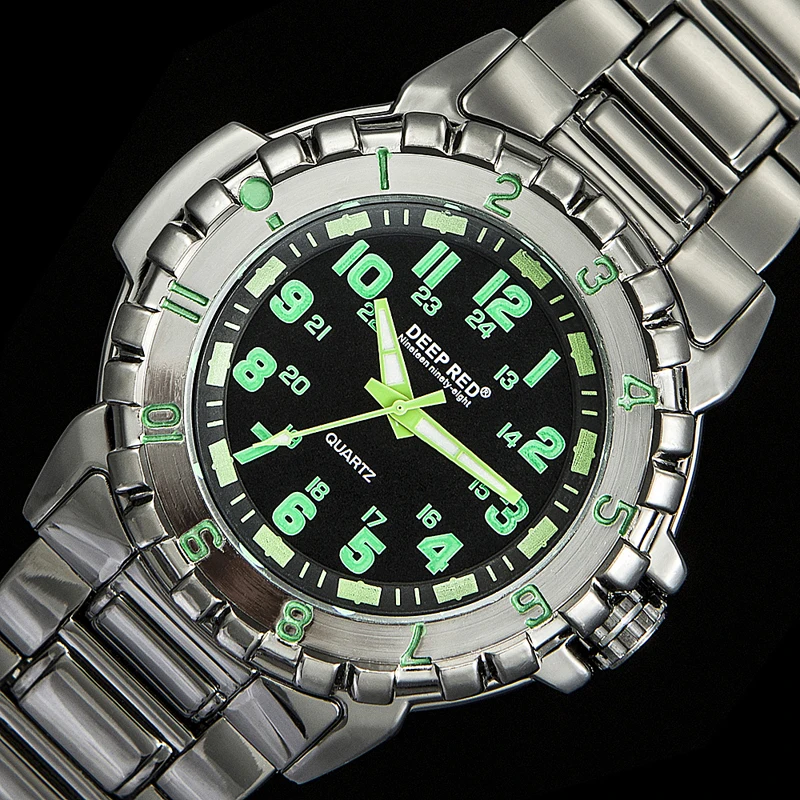 DEEPRED 2018 New Fashion Pointer Fluorescent Full Steel Men Quartz WristWatches Green Numbers C1292
