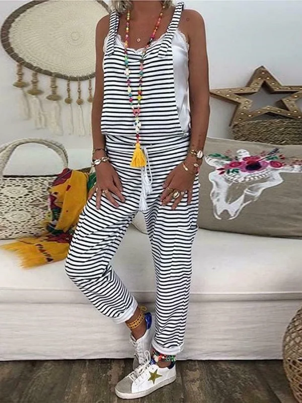 

Women Dungarees Harem Strap Pant Loose Jumpsuit Baggy Striped Trousers Overalls