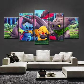

5 Pieces Painting Comics Wall Art Child Room Home Decor Poster Print Canvas Free Shipping Unicorn Pokemon Printed Witches Feast