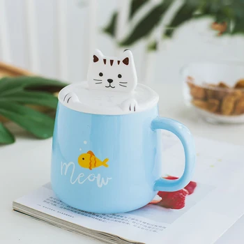 

Children's Day Deals Creative Heat-resistant Mug Cartoon Milk Coffee Ceramic Mugs with Lid Spoon Children Cup Office Drinkware