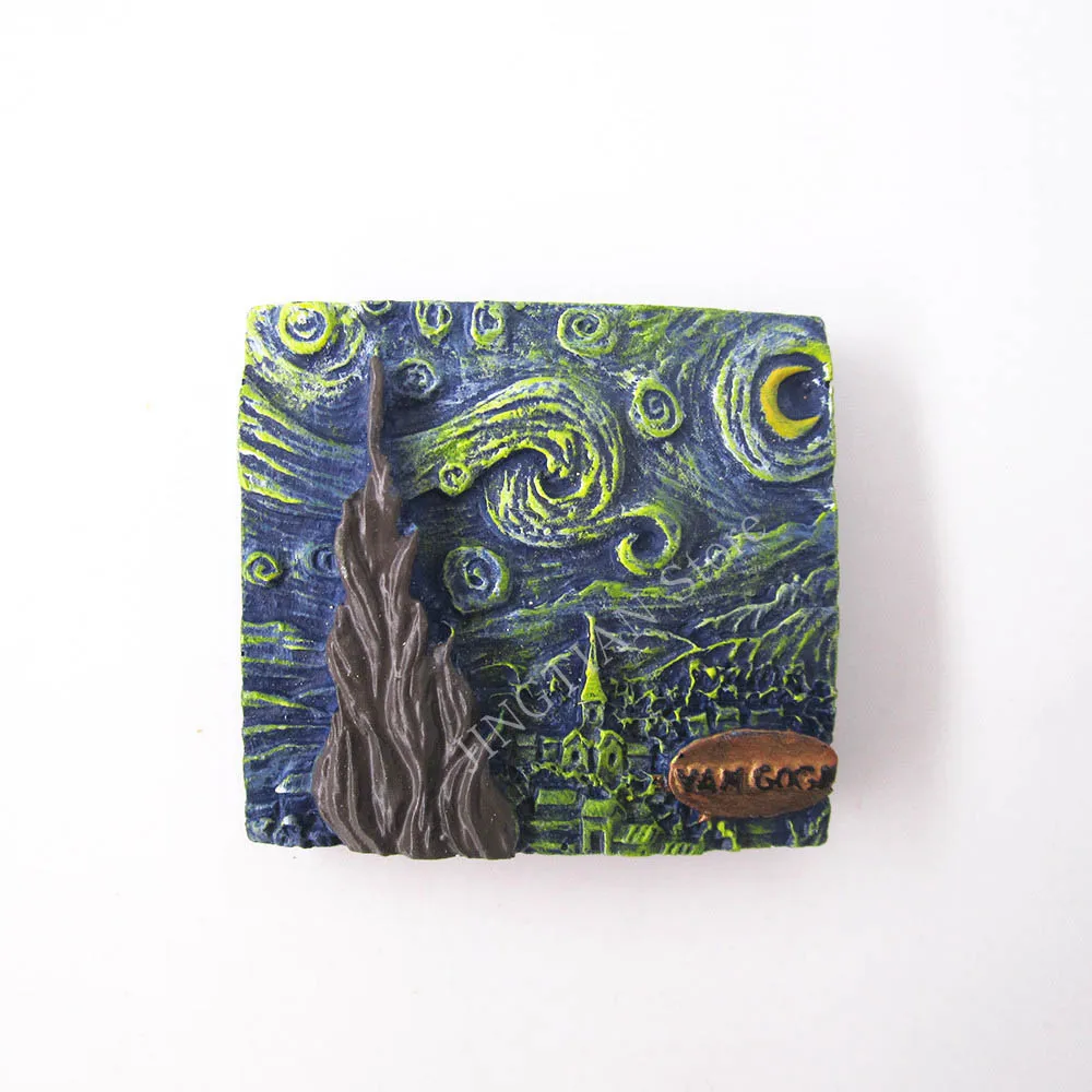 Van Gogh Hand Painted 3D Resin Fridge Magnet Sticker Netherlands Japan Countries City Cute Tourism Souvenir Home Decor Craft Gif - Цвет: Starry Night