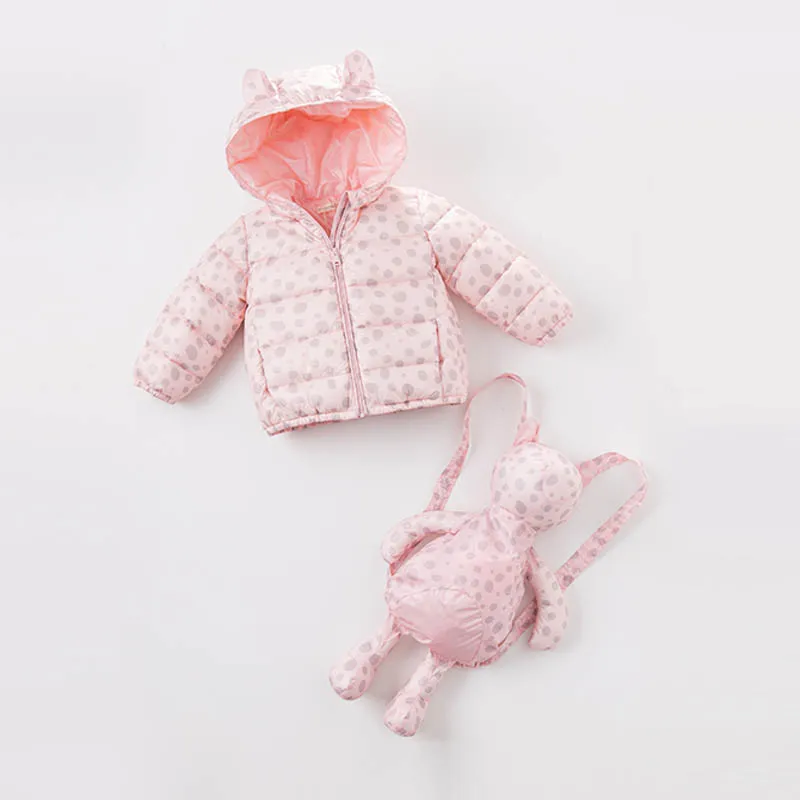 DB4669-N dave bella/зимнее пальто для младенцев Пальто с сумкой для маленьких девочек, 4 цвета белое пуховое Стеганое пальто Верхняя одежда с капюшоном и принтом - Цвет: cat