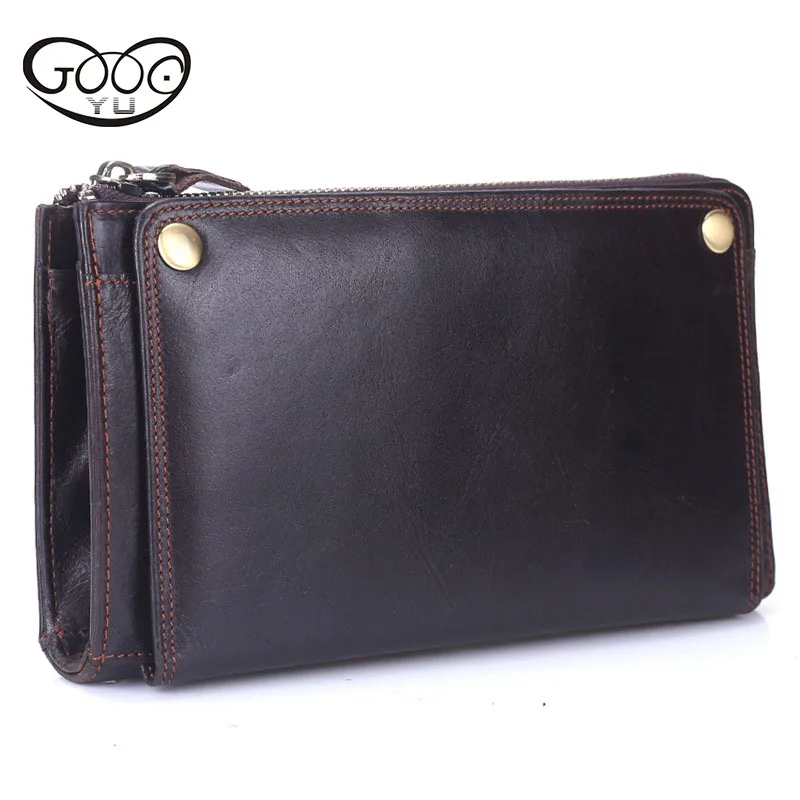 

GOOG.YU Men's hand bag Cowhide long wallets genuine leather Bag Soft Cover Men wallets High capacity Business clutch purse