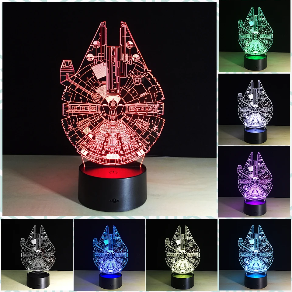

Chaohui Star Wars Millennium Falcon RGB Bulb 3D Night Light USB 7 Colors Change New Year Girls Boys Kids Holiday Party Gift