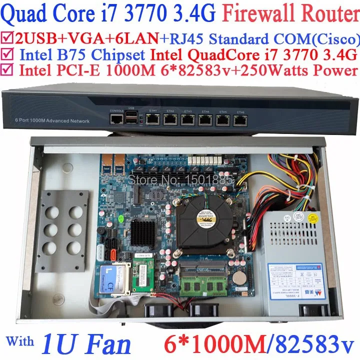Firewall Router B75 Barebone Router with 6 Gigabit 82583v Lan Intel Quad Core i7 3770 3