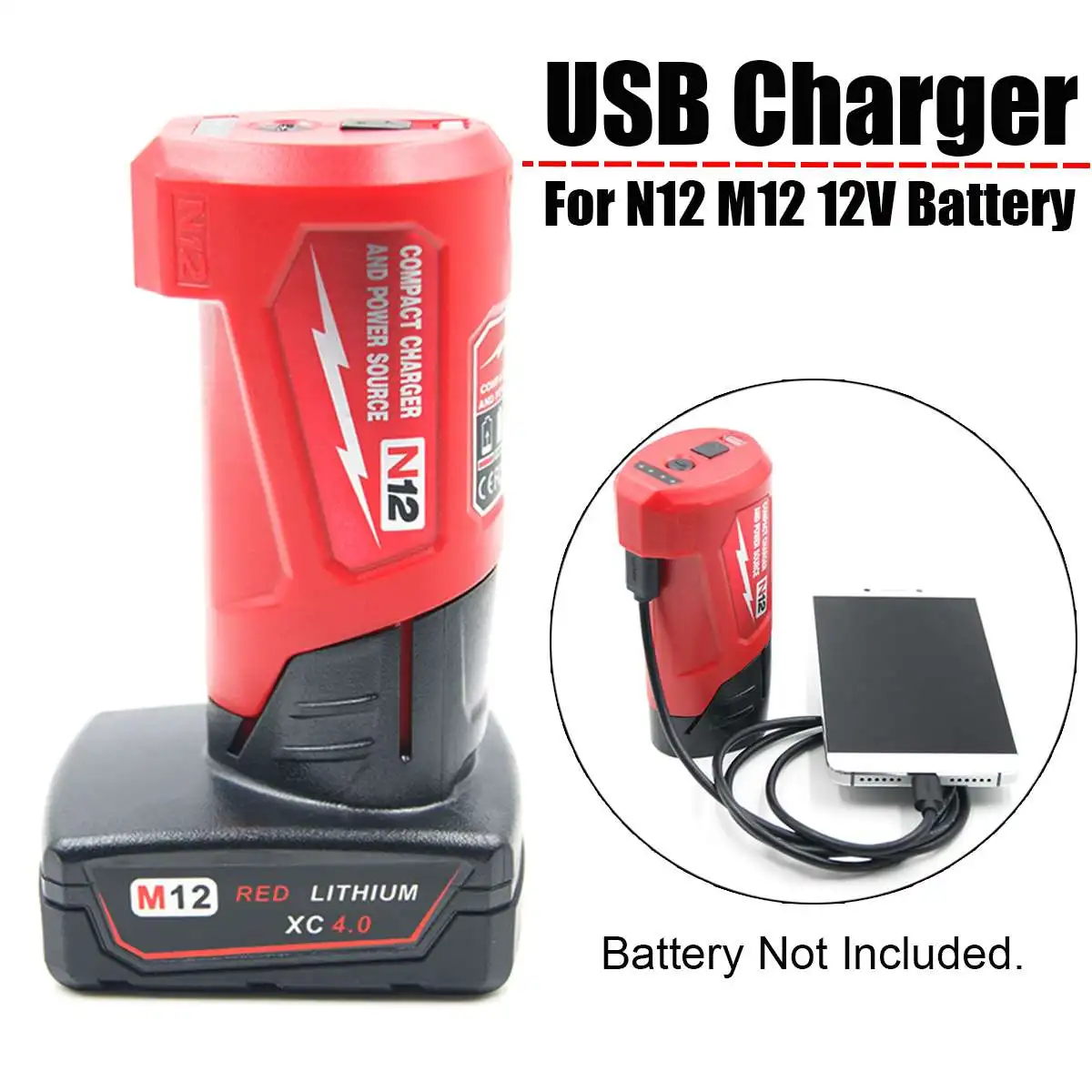 

DC 12V USB Charger Adapter Power Source For 48-59-1201 M12 Battery For Apple for Android Smart Phones