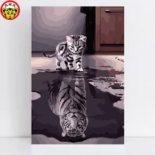 Белый Кот вода воспринимает себя как большой белый тигр символизирует мощное Сердце Живопись по номерам Кот тигр